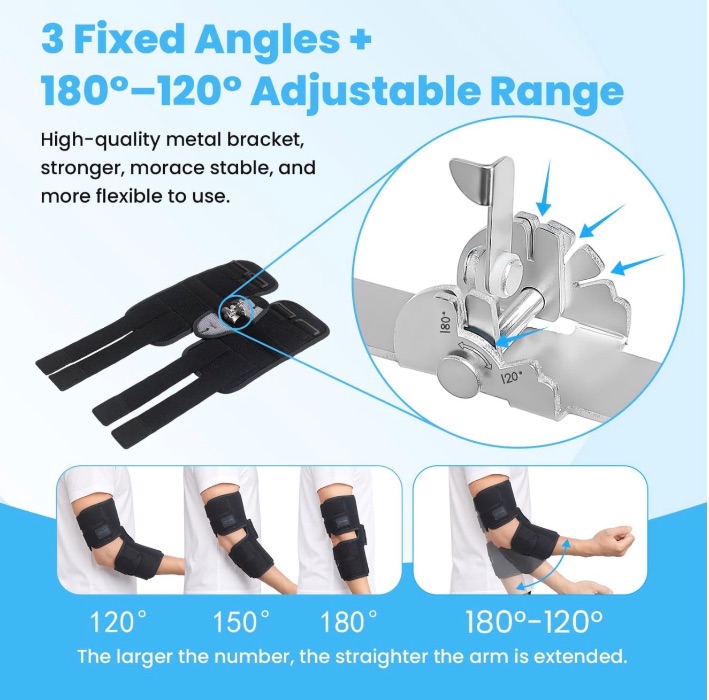 Night-time elbow brace that keeps the elbow from bending fully